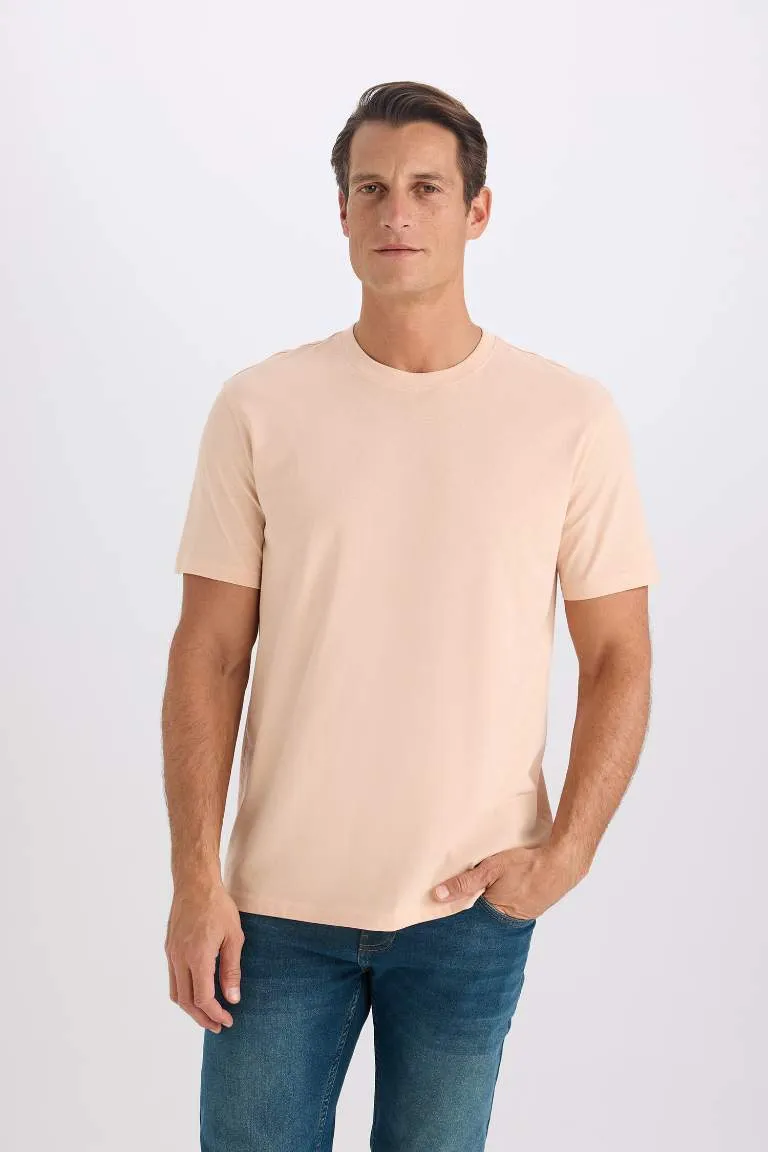 %100 Pamuk New Regular Fit Bisiklet Yaka Basic Düz Kısa Kollu Tişört