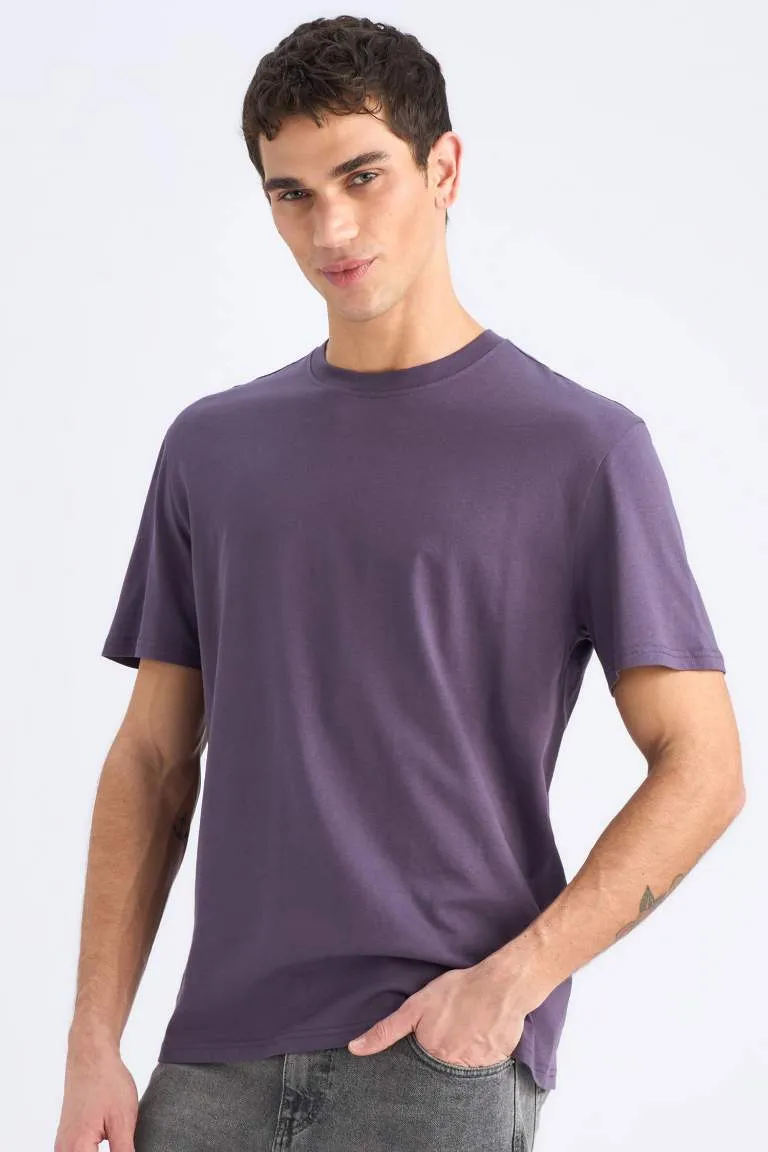 %100 Pamuk New Regular Fit Bisiklet Yaka Basic Düz Kısa Kollu Tişört