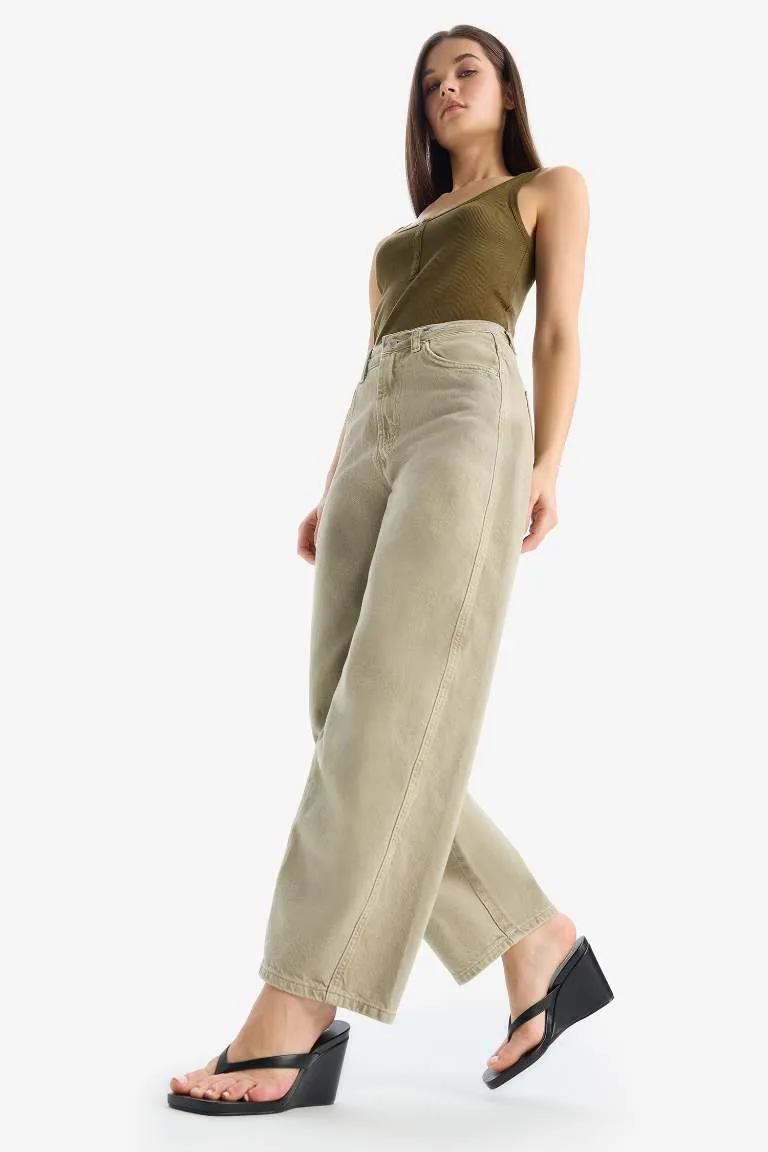 Afra x Defacto Coool Baggy Fit Gabardin Pantolon Yıkamalı Normal Bel