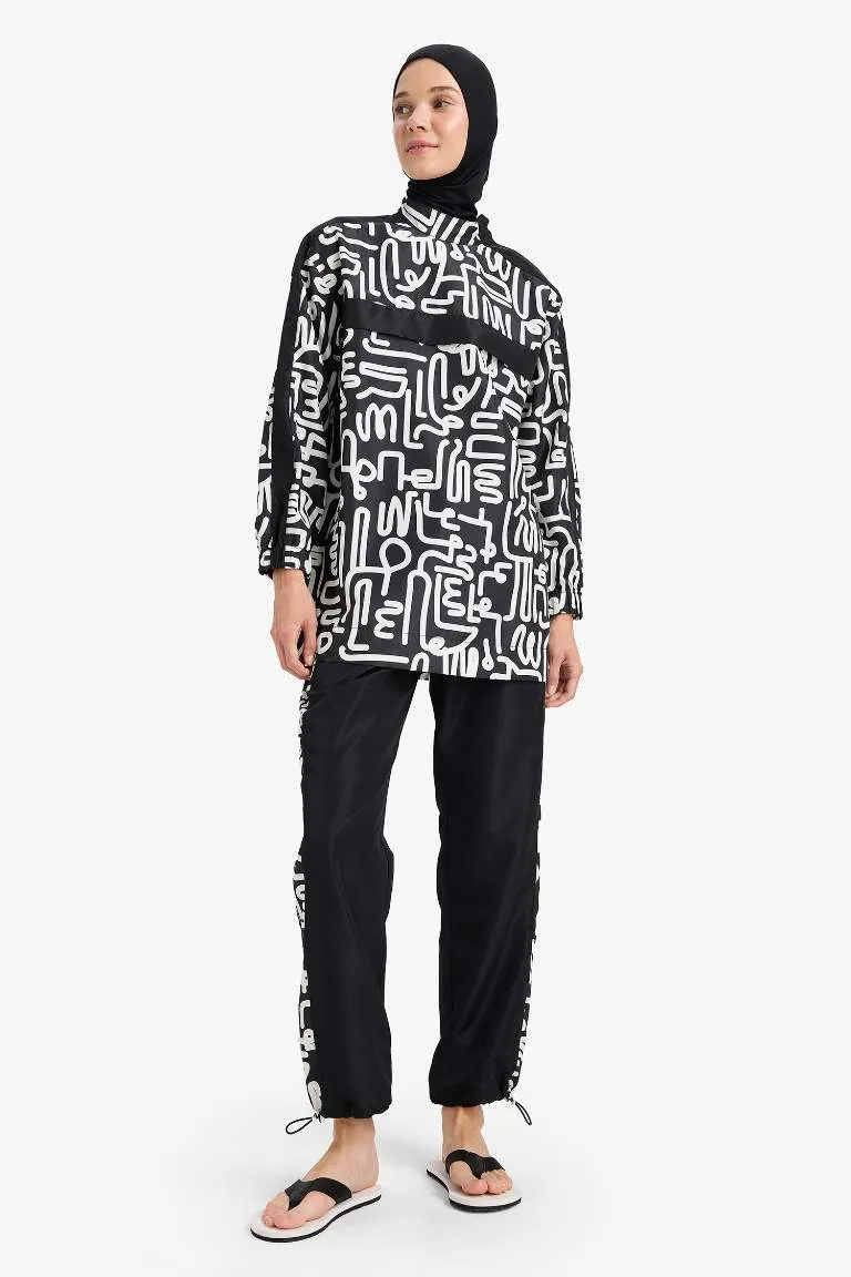 Regular Fit Su İtici 3'lü Desenli Burkini Tesettür Mayo Takım