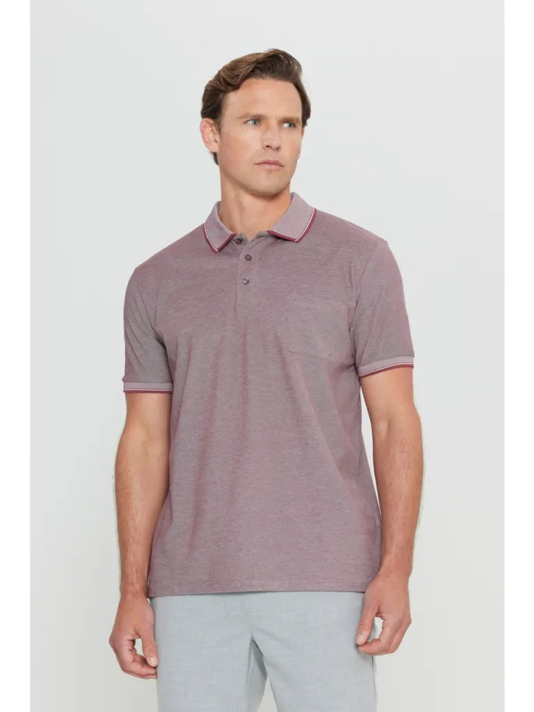Altınyıldız Classics AC&Co / Altınyıldız Classics Erkek Çekmeyen Pamuklu Kumaş Regular Fit Rahat Kesim Bordo Kıvrılmaz Polo Yaka Cepli Tişört
