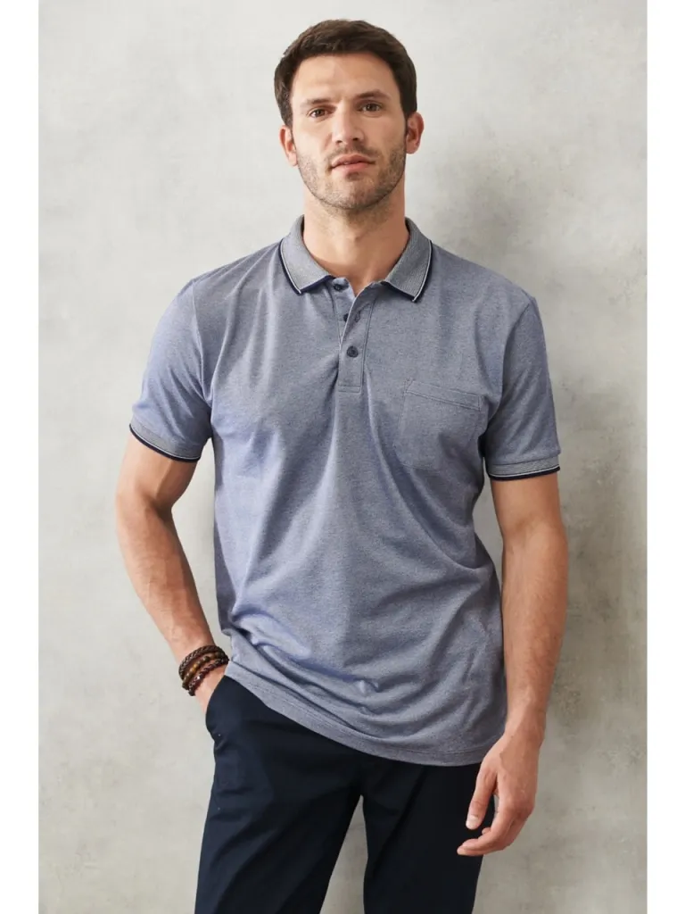 Altınyıldız Classics AC&Co / Altınyıldız Classics Erkek Çekmeyen Pamuklu Kumaş Regular Fit Rahat Kesim Lacivert Kıvrılmaz Polo Yaka Cepli Tişört