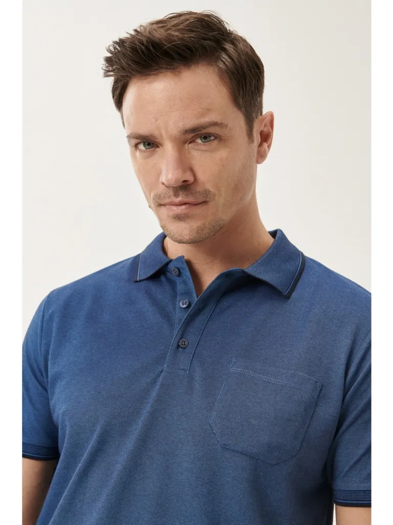 Altınyıldız Classics AC&Co / Altınyıldız Classics Erkek Çekmeyen Pamuklu Kumaş Regular Fit Rahat Kesim Laci-indigo Kıvrılmaz Polo Yaka Cepli Tişört