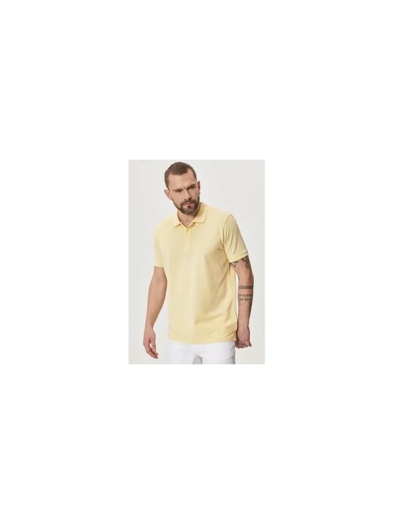 Altınyıldız Classics AC&Co / Altınyıldız Classics Erkek Çekmeyen Pamuklu Kumaş Slim Fit Dar Kesim Sarı-Beyaz Kıvrılmaz Polo Yaka Tişört