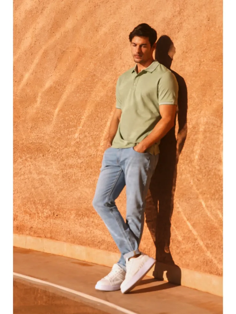Altınyıldız Classics AC&Co / Altınyıldız Classics Erkek Çekmeyen Pamuklu Kumaş Slim Fit Dar Kesim Yeşil Kıvrılmaz Polo Yaka Tişört