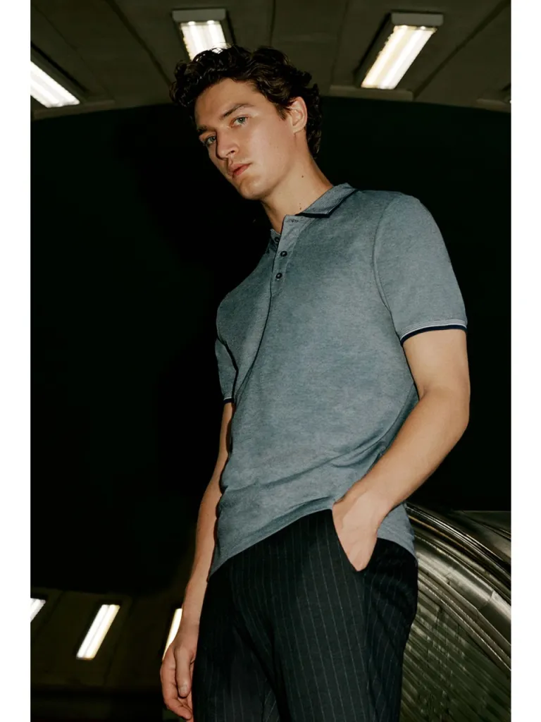 Altınyıldız Classics AC&Co / Altınyıldız Classics Erkek Çekmeyen Pamuklu Kumaş Slim Fit Dar Kesim Lacivert Kıvrılmaz Polo Yaka Tişört