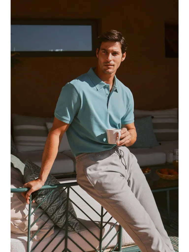 Altınyıldız Classics ALTINYILDIZ CLASSICS Erkek Petrol %100 Pamuk Kıvrılmaz Polo Yaka Slim Fit Dar Kesim Tişört