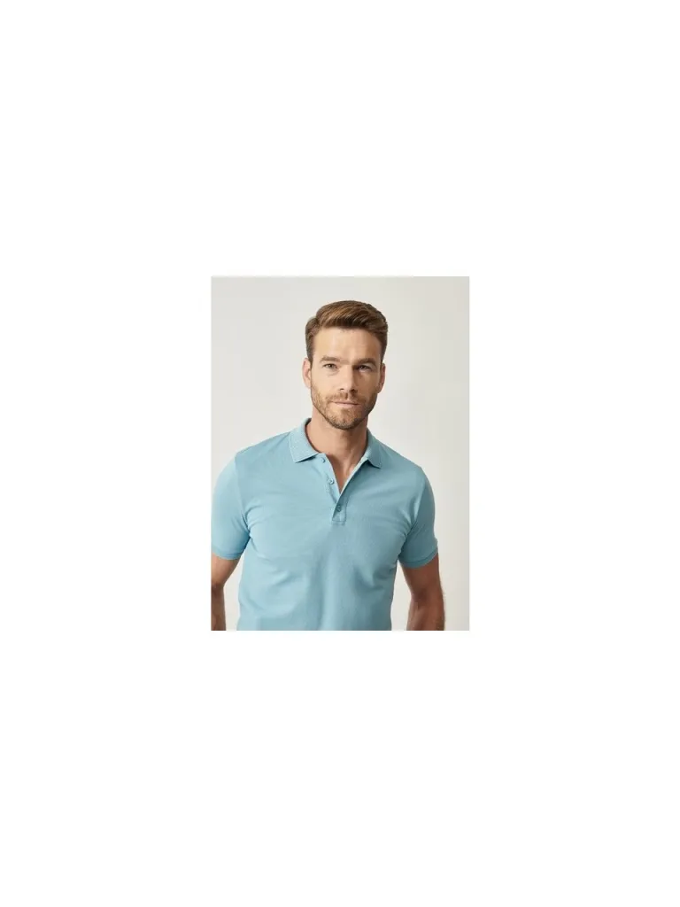 Altınyıldız Classics ALTINYILDIZ CLASSICS Erkek Petrol %100 Pamuk Kıvrılmaz Polo Yaka Slim Fit Dar Kesim Tişört