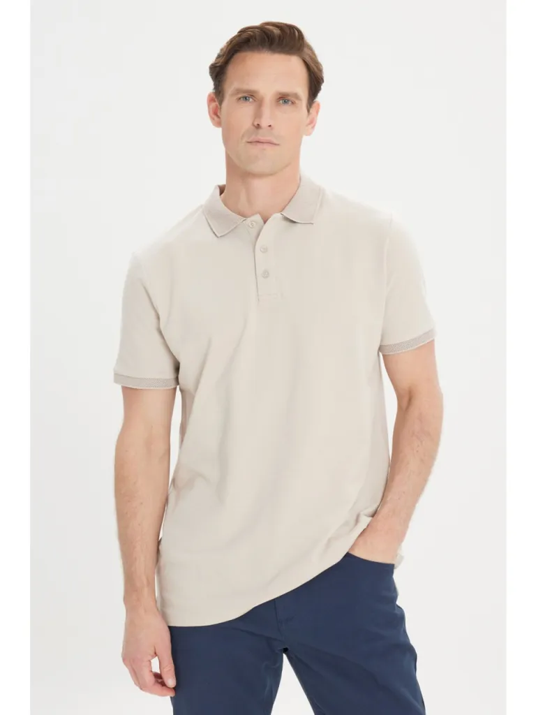 Altınyıldız Classics ALTINYILDIZ CLASSICS Erkek Safari %100 Pamuk Kıvrılmaz Polo Yaka Slim Fit Dar Kesim Tişört