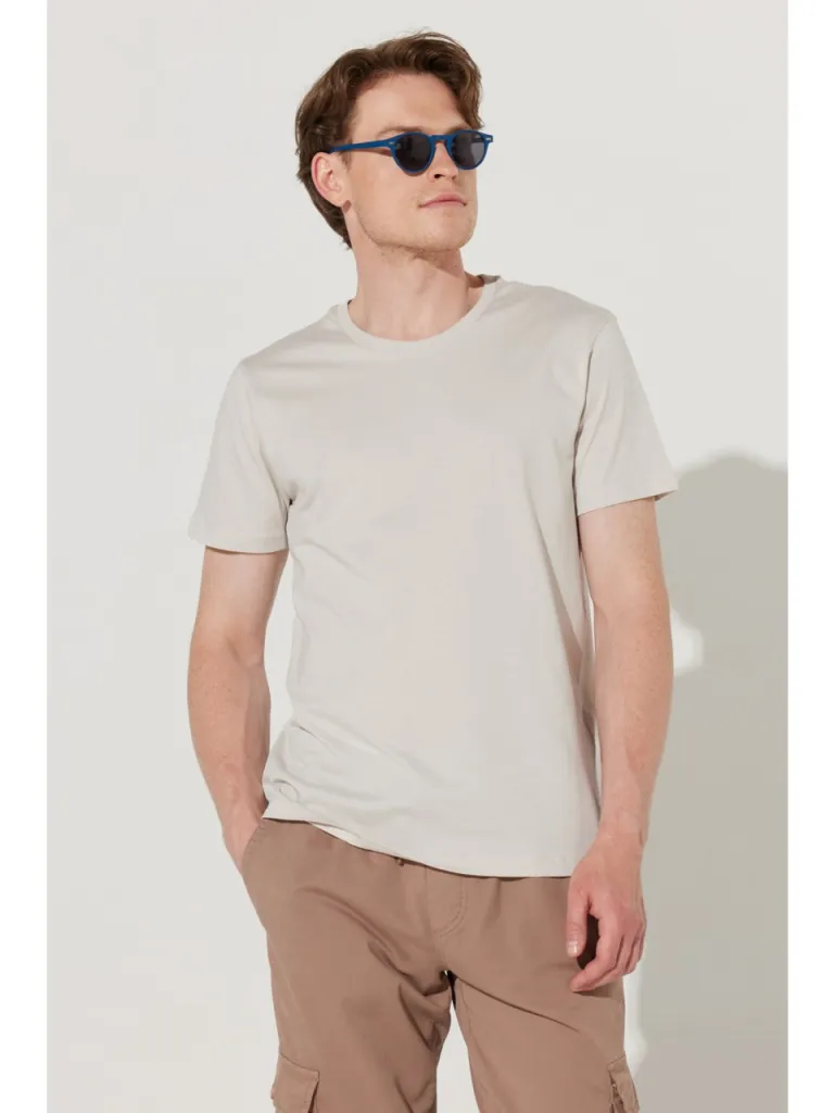 Altınyıldız Classics Erkek Gri Slim Fit Dar Kesim %100 Pamuk Bisiklet Yaka Tişört