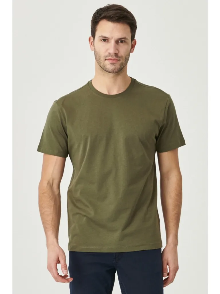 Altınyıldız Classics Erkek Haki %100 Pamuk Slim Fit Dar Kesim Bisiklet Yaka Tişört