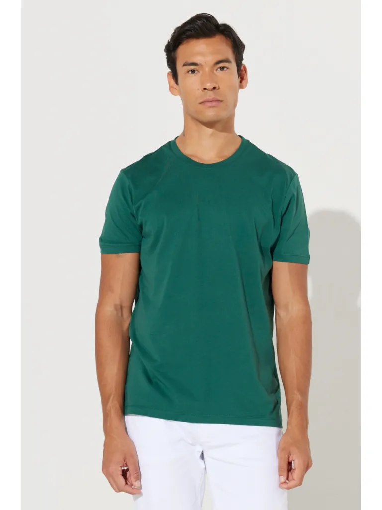 Altınyıldız Classics Erkek Koyu Yeşil Slim Fit Dar Kesim %100 Pamuk Bisiklet Yaka Tişört