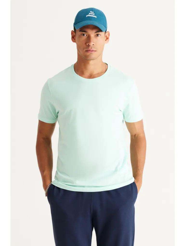 Altınyıldız Classics Erkek Mint %100 Pamuk Slim Fit Dar Kesim Bisiklet Yaka Tişört