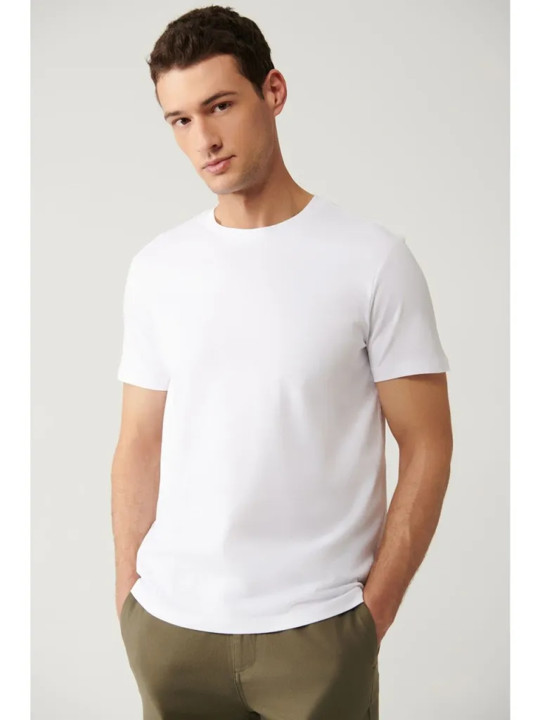 AVVA Erkek Beyaz 2'li %100 Pamuk Bisiklet Yaka T-Shirt E001012