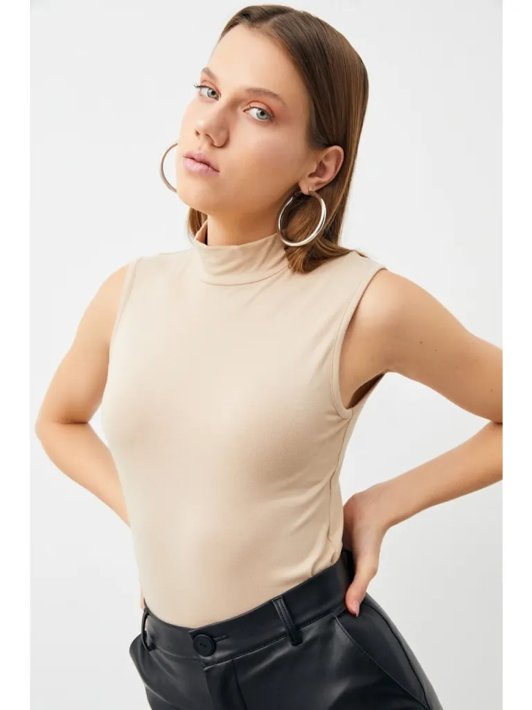 BiPantolon Kadın Krem Kolsuz Body