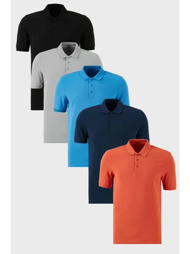 Buratti Pamuklu Regular Fit Düğmeli Polo Yaka 5'li Paket T Shirt Erkek T SHİRT 5902127S5