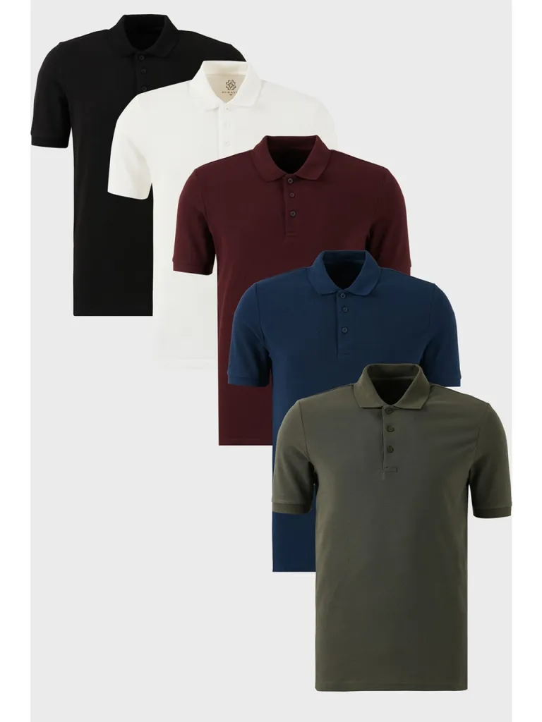 Buratti Pamuklu Regular Fit Düğmeli Polo Yaka 5'li Paket T Shirt Erkek T SHİRT 5902127S5
