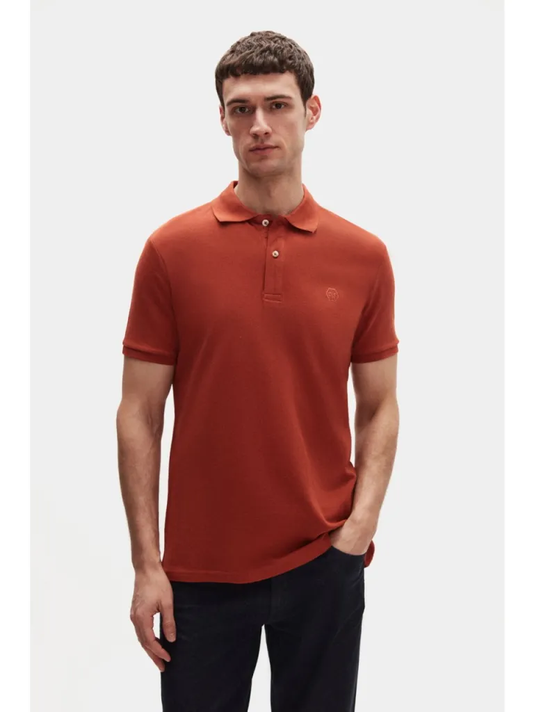 D'S Damat Regular Fit Kiremit Pike Dokulu %100 Pamuk Kıvrılmaz Polo Yaka Nakışlı T-Shirt 4HC14ORT51000