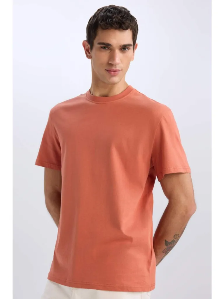 DeFacto %100 Pamuk New Regular Fit Bisiklet Yaka Basic Düz Kısa Kollu Tişört V7699AZ25SP
