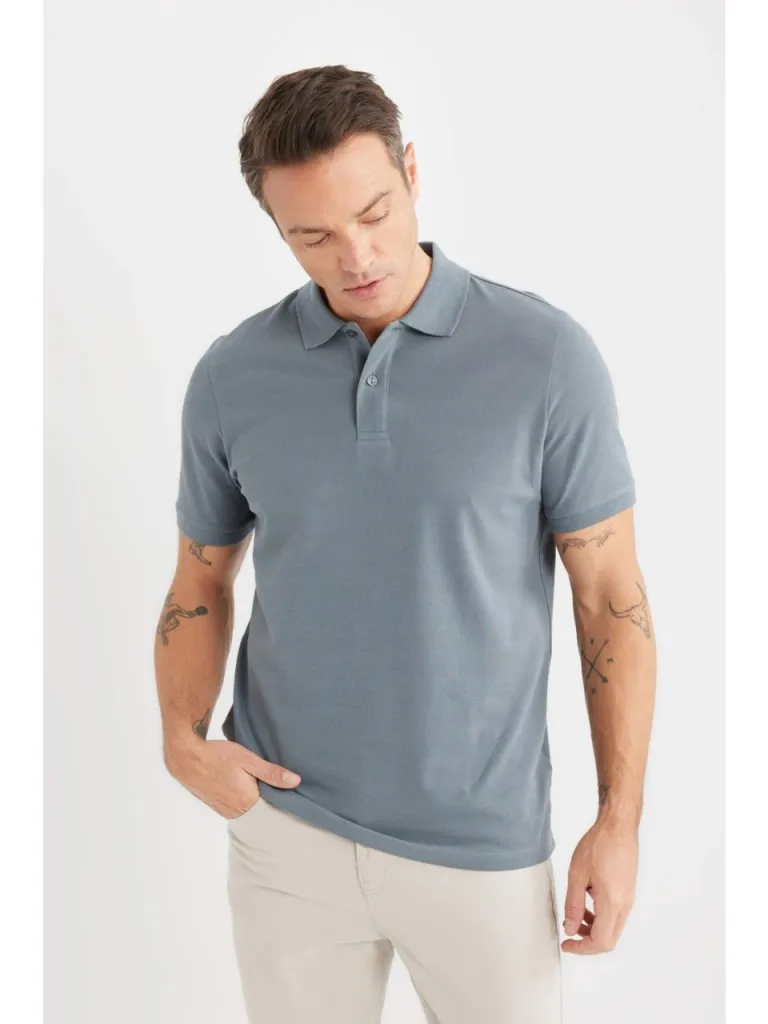 DeFacto %100 Pamuk Regular Fit Polo Yaka Kısa Kollu Basic Düz Pike Kumaş Tişört C1293AX25SP