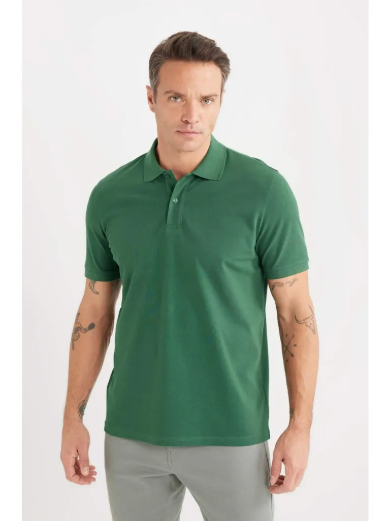 DeFacto %100 Pamuk Regular Fit Polo Yaka Kısa Kollu Basic Düz Pike Kumaş Tişört C1293AX25SP