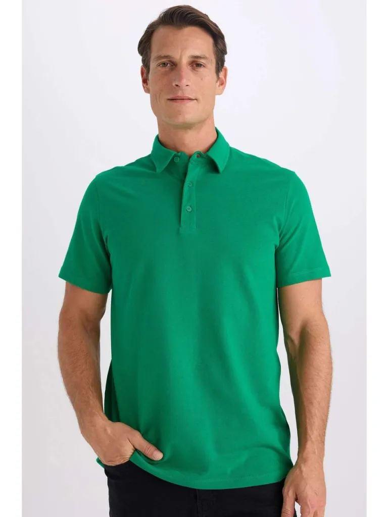 DeFacto %100 Pamuk Regular Fit Polo Yaka Kısa Kollu Basic Düz Tişört E2348AX24AU