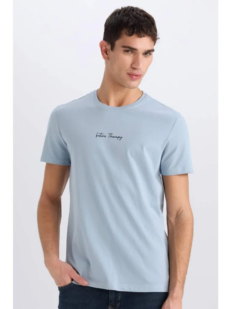 DeFacto %100 Pamuk Slim Fit Dar Kesim Bisiklet Yaka Baskılı Kısa Kollu Tişört X3932AZ25SM