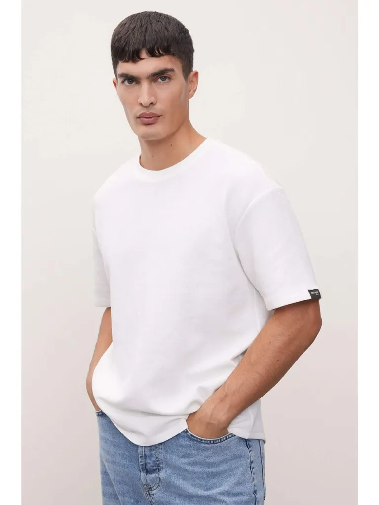 DeFacto Boxy Fit Bisiklet Yaka Kısa Kollu Basic Düz Waffle Tişört B4443AX24AU