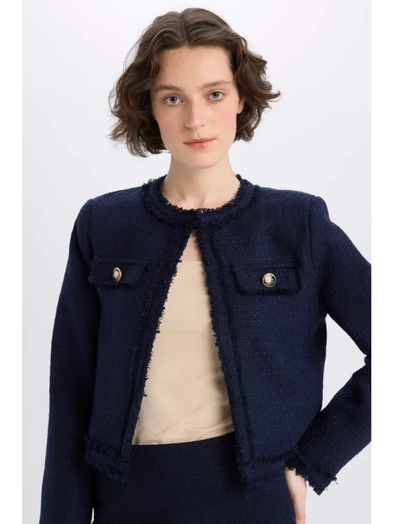 DeFacto Crop Bisiklet Yaka Tweed Blazer Ceket D5040AX25SP