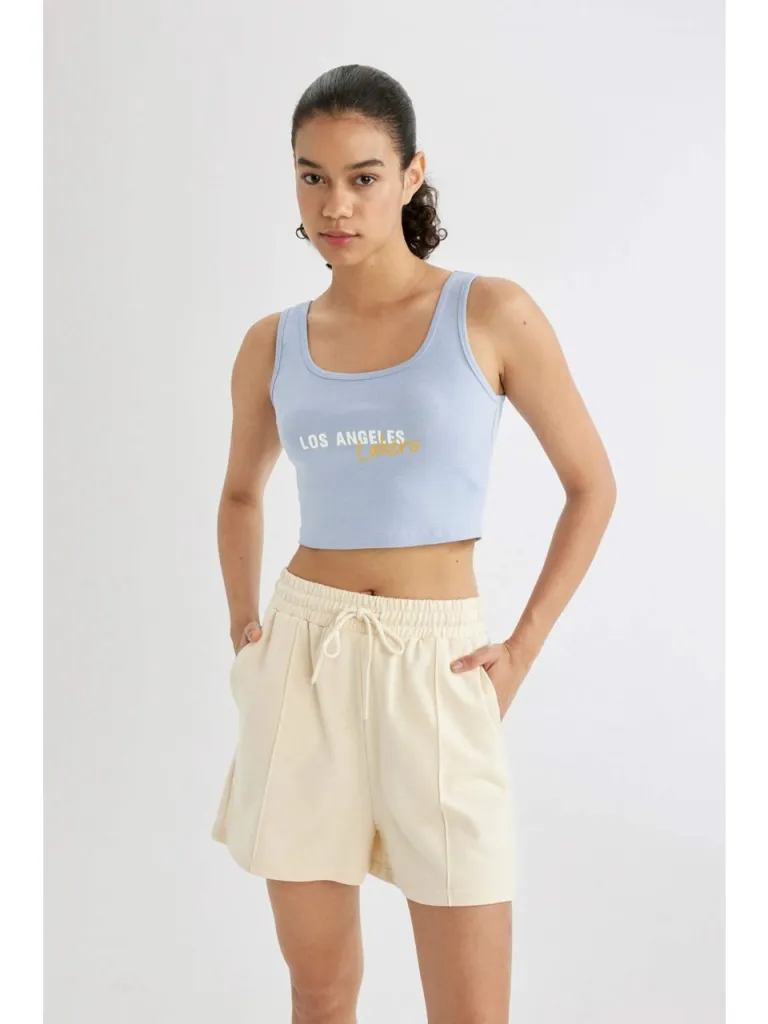 DeFacto Fit NBA Los Angeles Lakers Crop Bisiklet Yaka Ribana Atlet C4914AX24SM