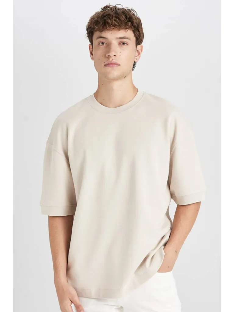 DeFacto Loose Fit Bisiklet Yaka Kısa Kollu Ağır Kumaş Basic Düz Tişört B4844AX24AU