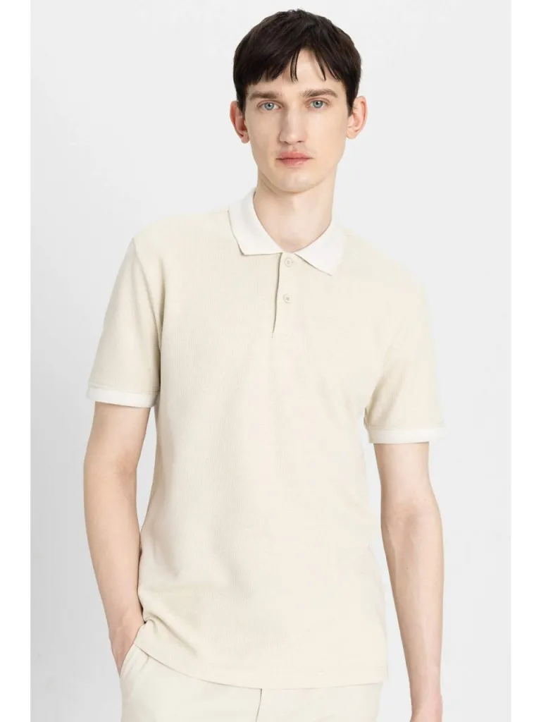 DeFacto New Regular Fit Polo Yaka Waffle Kısa Kollu Basic Düz Tişört B4508AX24SP