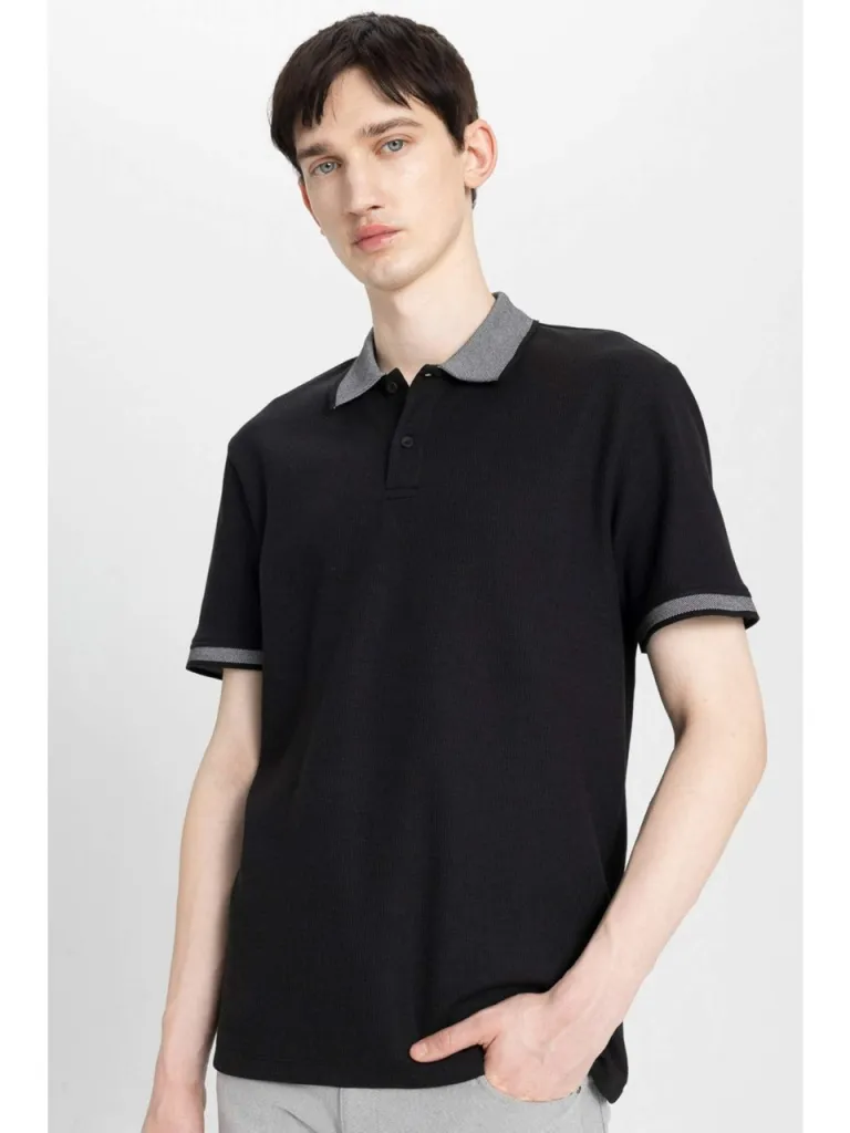 DeFacto New Regular Fit Polo Yaka Waffle Kısa Kollu Basic Düz Tişört B4508AX24SP