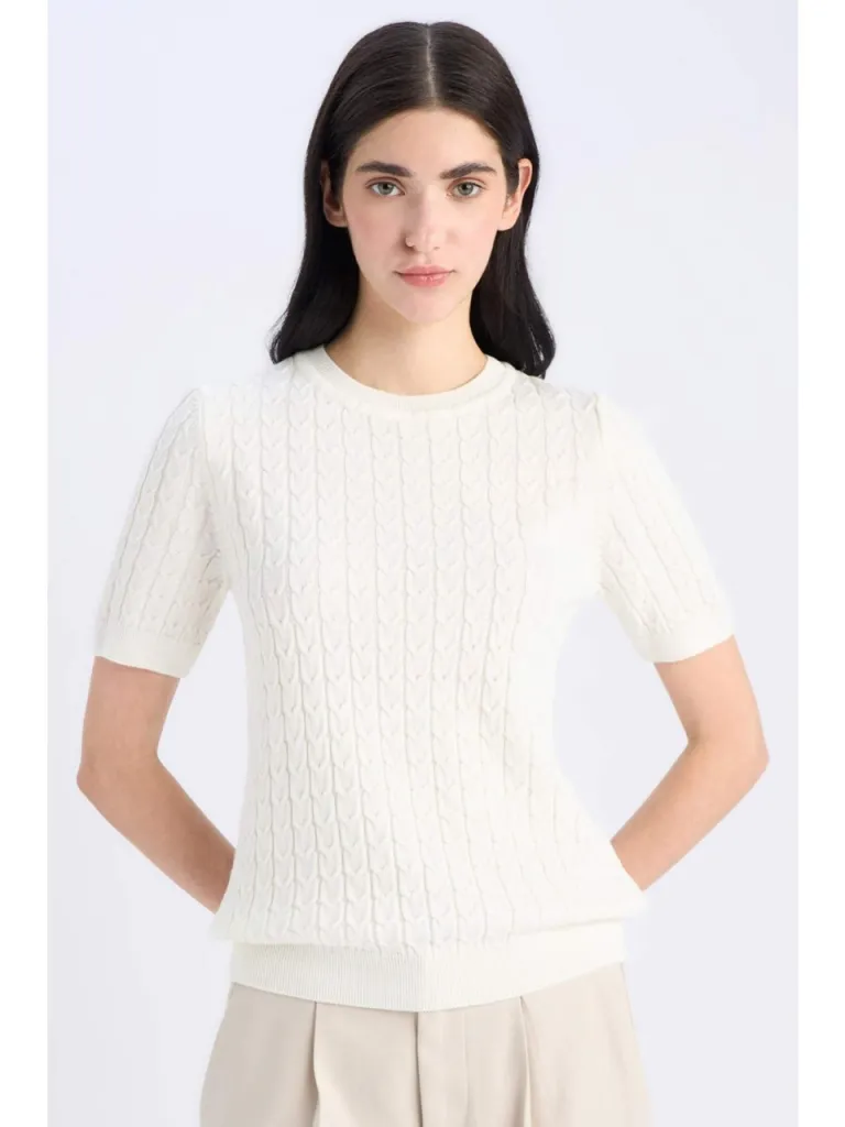 DeFacto Regular Fit Bisiklet Yaka Basic Düz Triko Kısa Kollu Kazak D3306AX25SM