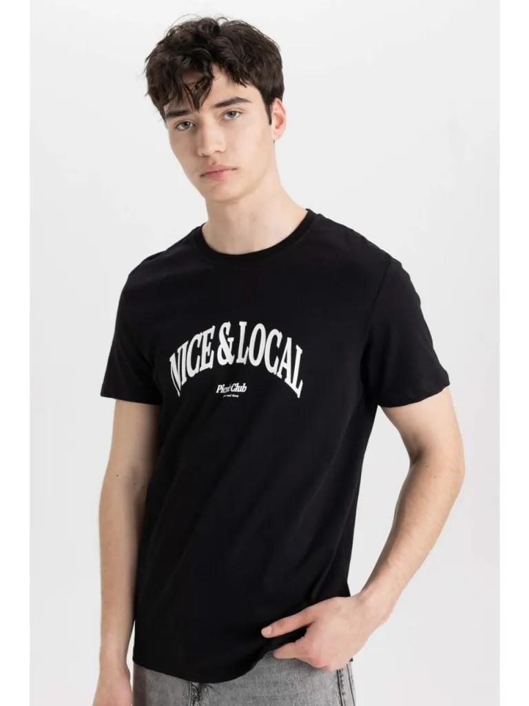 DeFacto Slim Fit Dar Kesim Bisiklet Yaka Baskılı Kısa Kollu Tişört B8476AX24SM