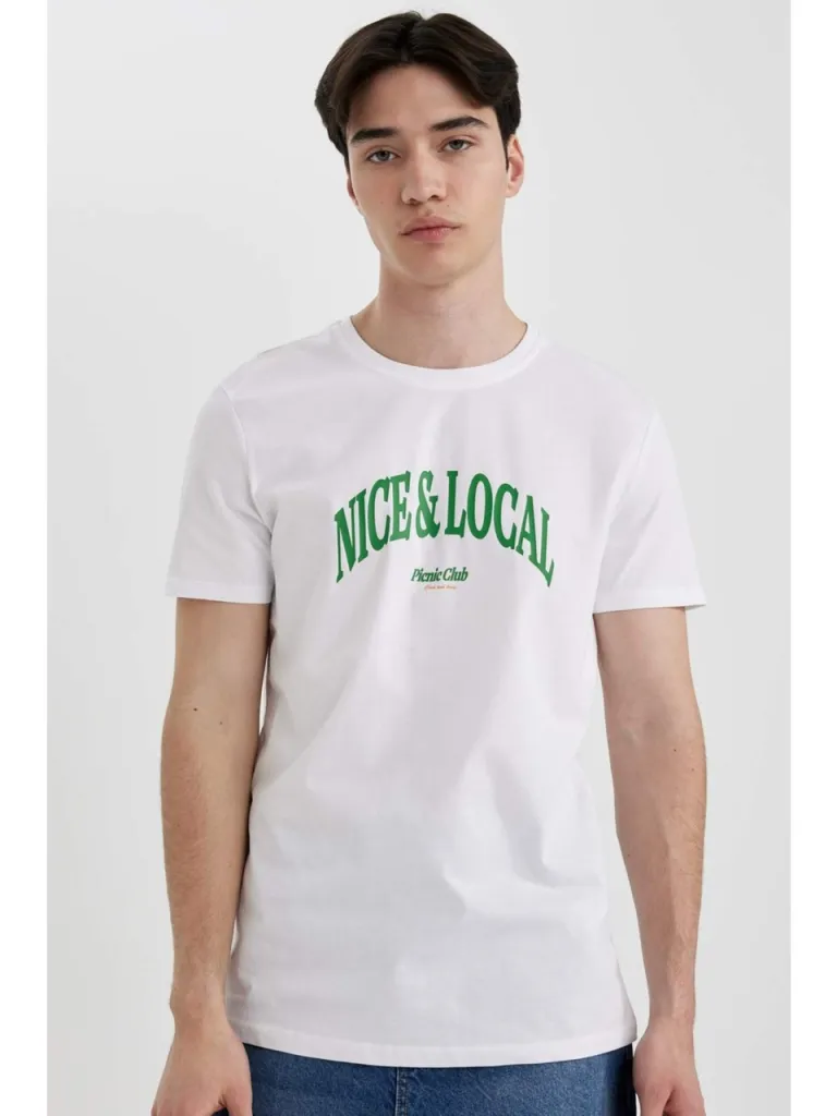 DeFacto Slim Fit Dar Kesim Bisiklet Yaka Baskılı Kısa Kollu Tişört B8476AX24SM