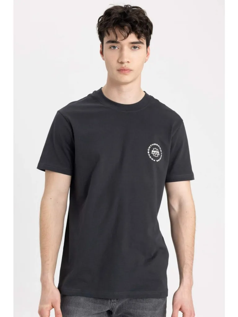 DeFacto Slim Fit Dar Kesim Bisiklet Yaka Baskılı Kısa Kollu Tişört C2079AX24SM