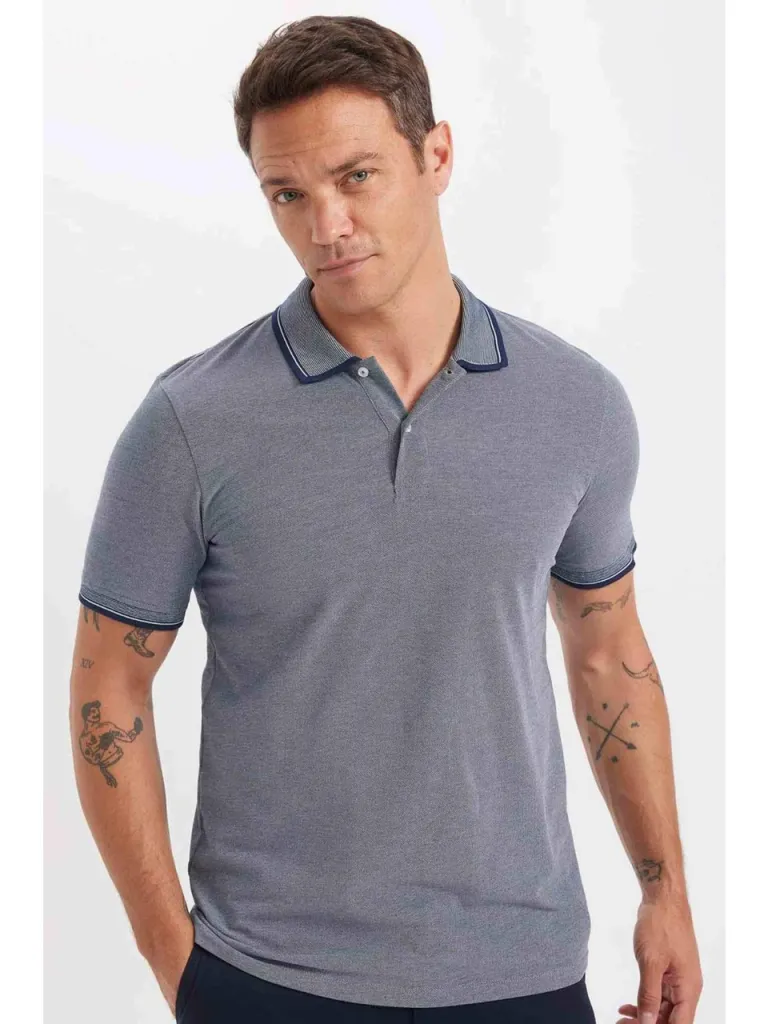 DeFacto Slim Fit Dar Kesim Polo Yaka Kısa Kollu Pamuklu Tişört D0033AXNS