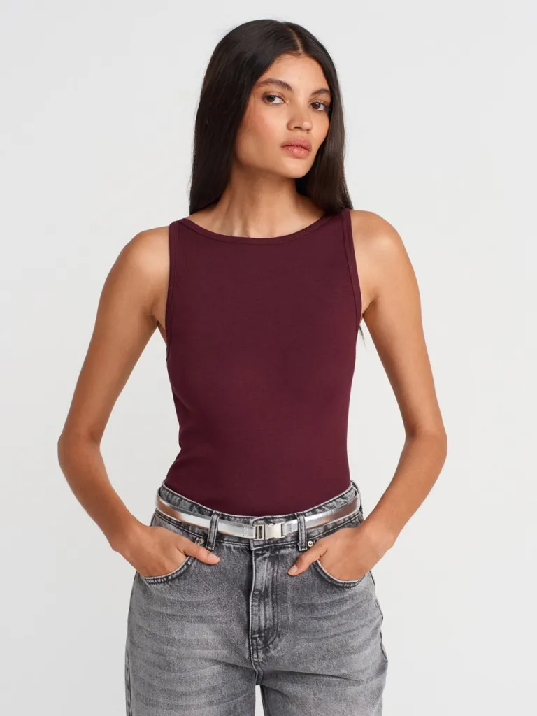 Dilvin 21048 Halter Yaka Top-Bordo