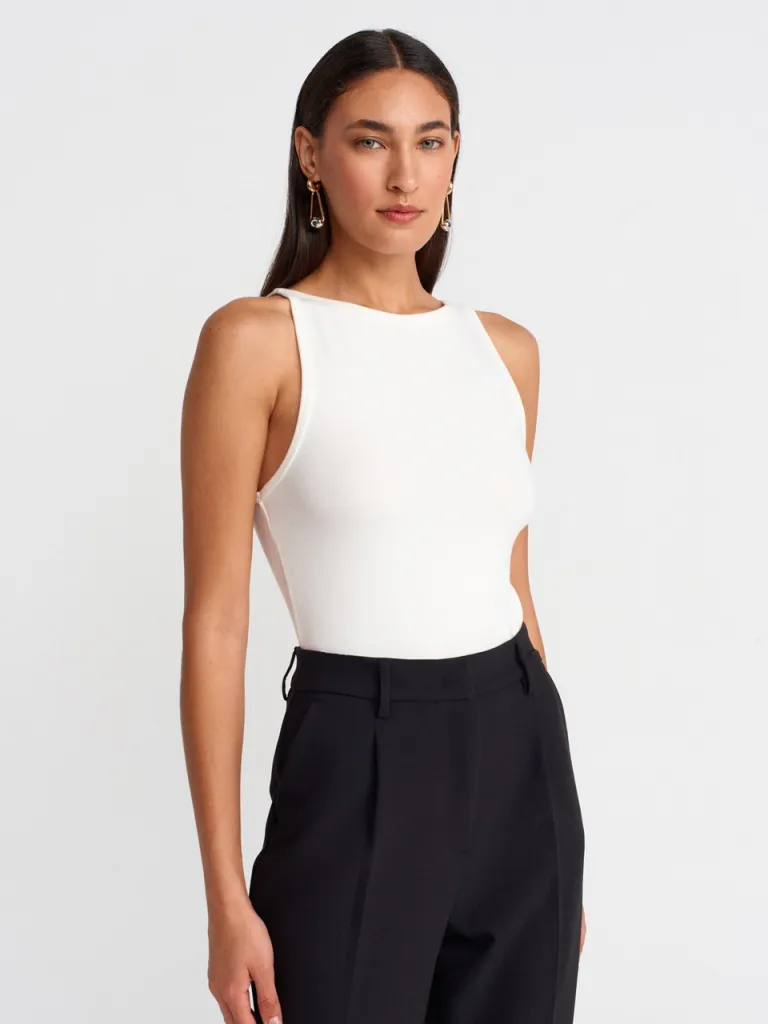 Dilvin 21048 Halter Yaka Top-Ekru