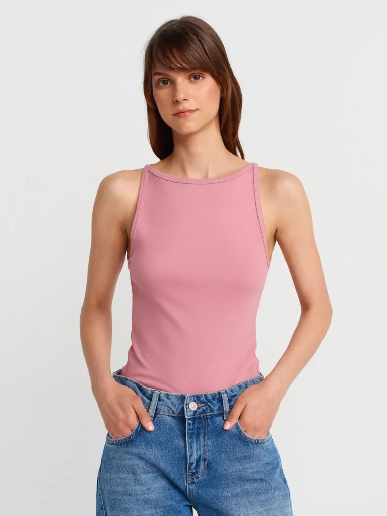 Dilvin 21048 Halter Yaka Top-Gül