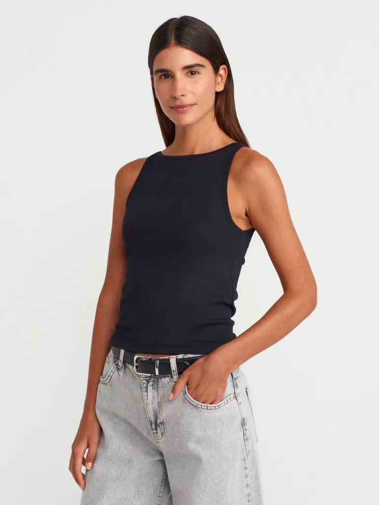 Dilvin 21048 Halter Yaka Top-Siyah