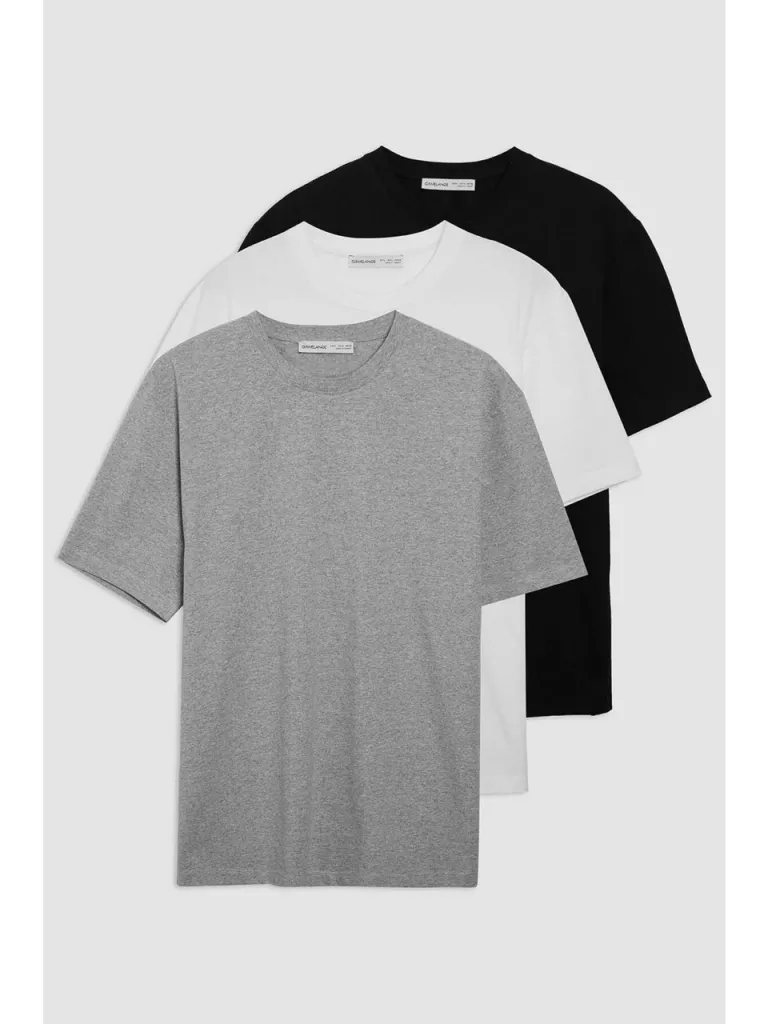 Grimelange Cultıvated Erkek 3'lü Kalın Dokulu Regular %100 Organik Pamuk Çok Renkli T-shirt