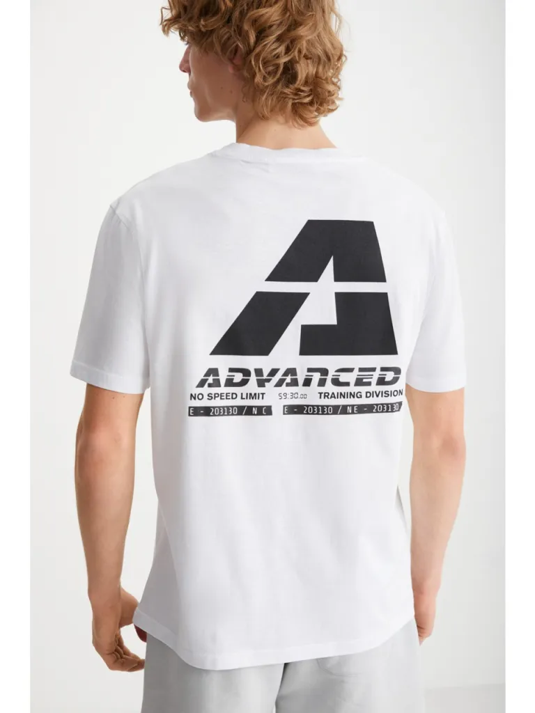 Grimelange Elijah Baskılı Bisiklet Yaka Pamuk Beyaz T-Shirt