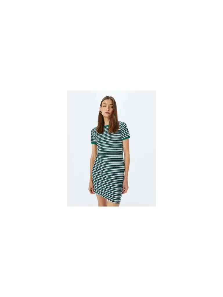 Koton Bisiklet Yaka Kısa Kollu Fitilli Mini Bodycon Elbise