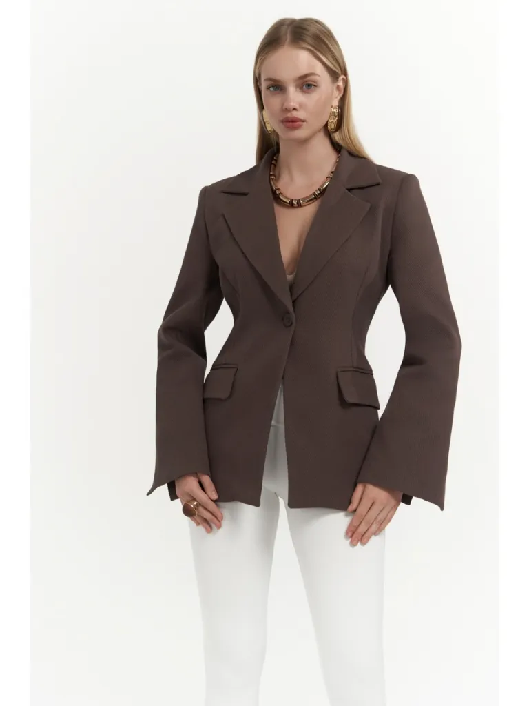 Mai Collection Anisah Belden Oturmalı Kahve Blazer