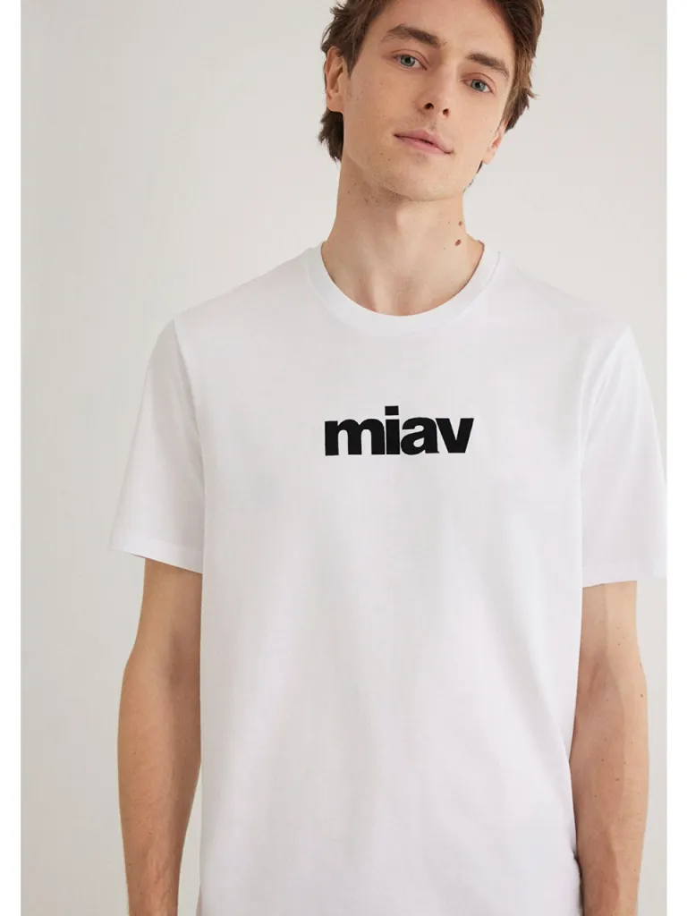 Mavi Siyah Miav Baskılı Beyaz Tişört 067153-602