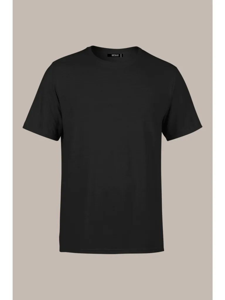 Mmetalic Erkek Siyah T- Shirt Regular Fit Rahat Kesim Bisiklet Yaka Basic Tişört