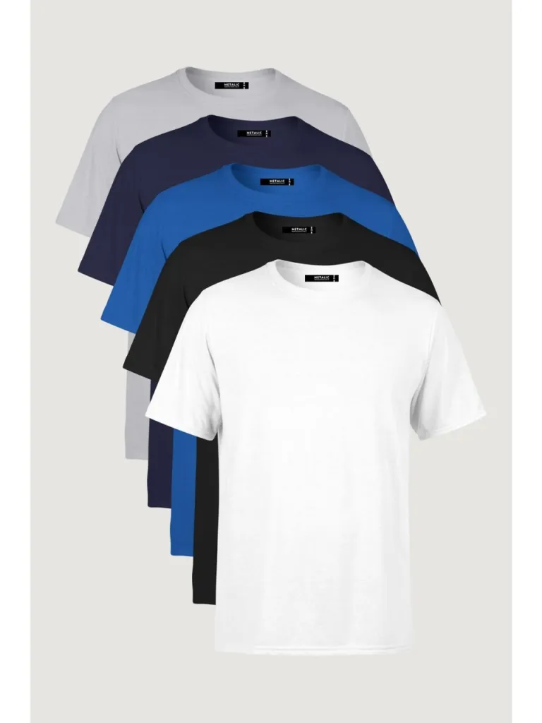 Mmetalic Metalıc Erkek Çok Renkli T- Shirt Regular Fit Rahat Kesim Bisiklet Yaka 5'li Basic Tişört Paketi
