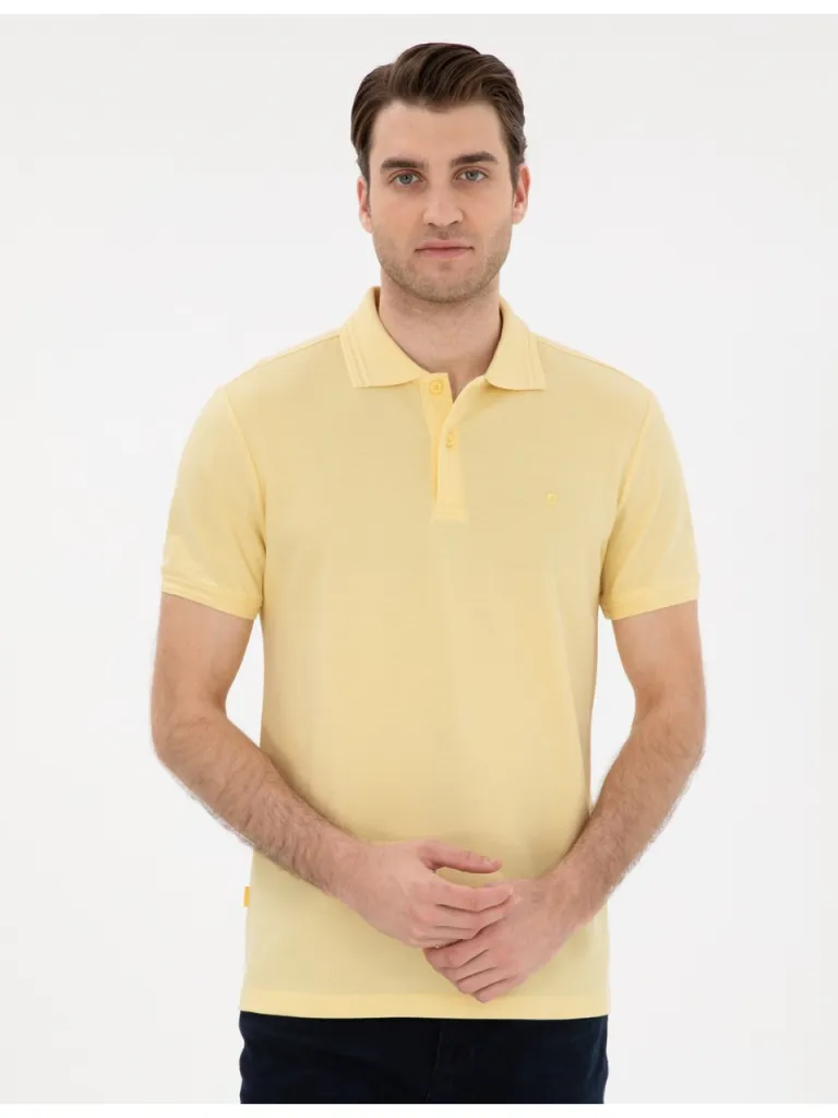 Pierre Cardin Erkek Açık Sarı Slim Fit %100 Pamuk Polo Yaka Basic Tişört 50306448-VR004
